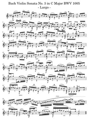 Violin Sonata No. 3 in C major, BWV 1005- JS Bach Sheet Music for ...
