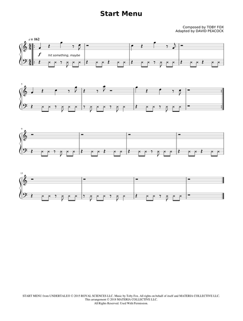 Start Menu (UNDERTALE Complete Piano Sheet Music)