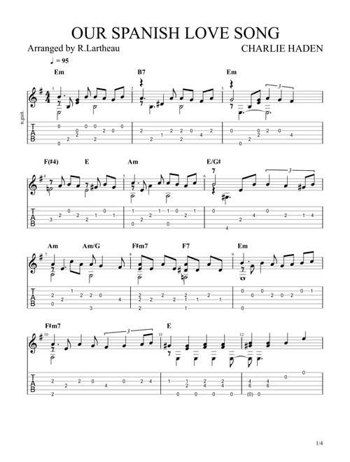 Our Spanish Love Song (Arr. Roger Lartheau) - Charlie Haden Quartet West (Guitar Tab)