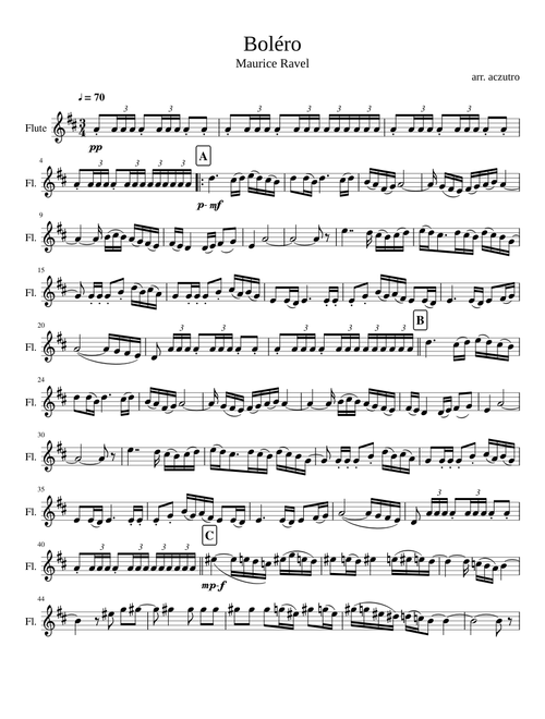 Bolero Ravel arranged for flute in D