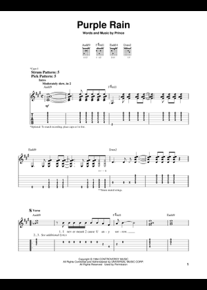 Purple rain - Prince Sheet Music with Chords for Guitar (Solo