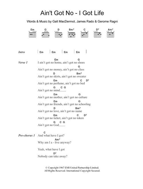 Ain't Got No - I Got Life - Nina Simone (Guitar Chords-Lyrics)