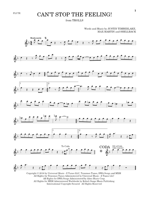 Can't Stop The Feeling! (from Trolls) - Justin Timberlake (Flute Solo)