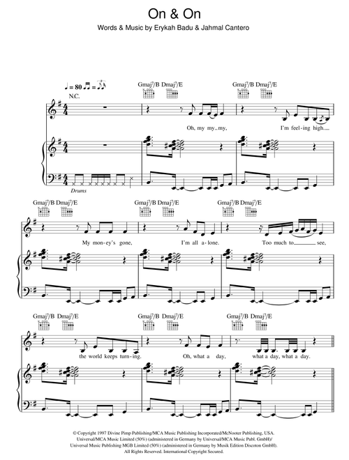 On & On - Erykah Badu (Piano-Vocal-Guitar (Piano Accompaniment))
