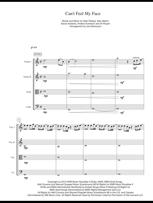 Can't Feel My Face (Arr. Joe Deninzon) - The Weeknd (String Quartet)
