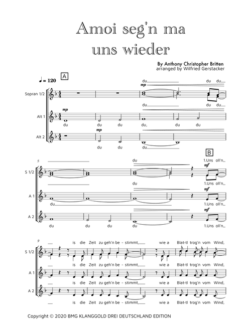 Amoi Seg' Ma Uns Wieder (Arr. Wilfried Gerstacker) - Anthony Christopher Britten (Choral, SSAA)