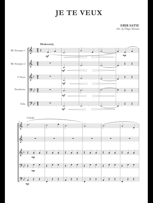Je Te Veux for Brass Quintet (Arr. Diego Marani) - Erik Satie (Brass Ensemble)