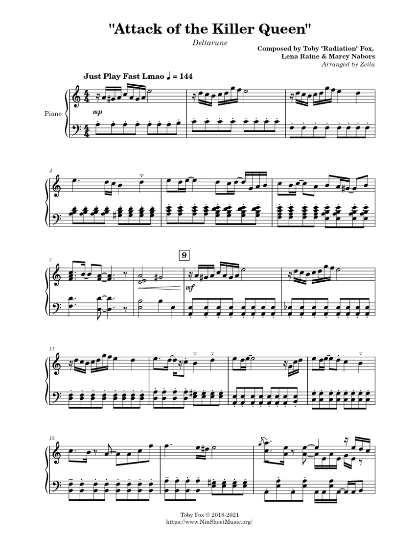Deltarune Attack of the Killer Queen Sheet music for Piano (Solo