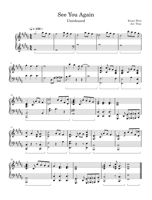 Never See Me Again – Kanye West (Piano Solo)