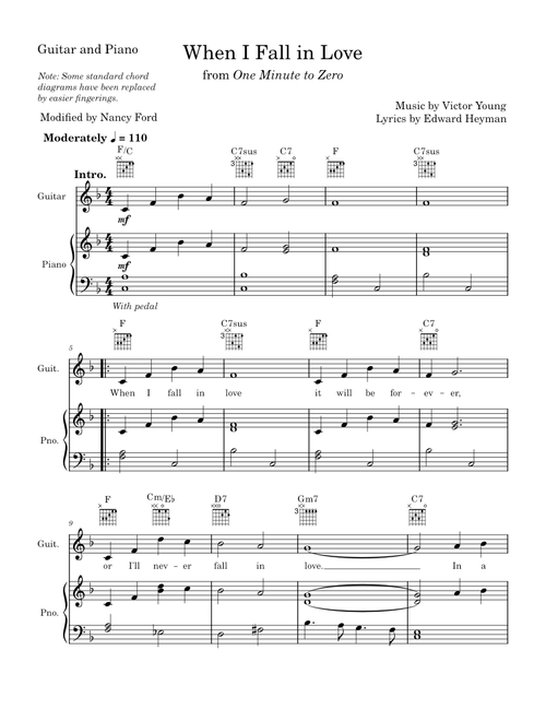 When I Fall In Love – Victor Young and Edward Heyman (Guitar and Piano)