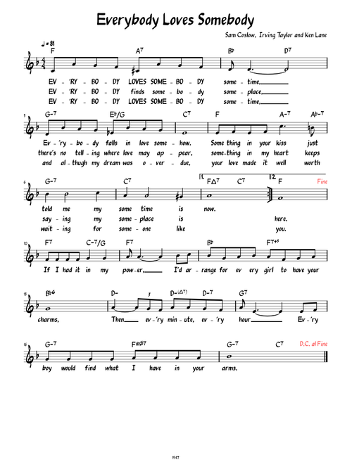 Everybody Loves Somebody (Lead sheet with lyrics )