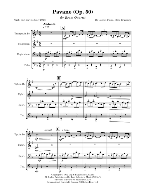 Pavane, Op.50 – Gabriel Fauré (Brass Quartet)