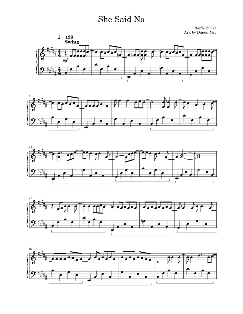 She Said No – BoyWithUke (Full Piano Cover) Sheet music for Piano 