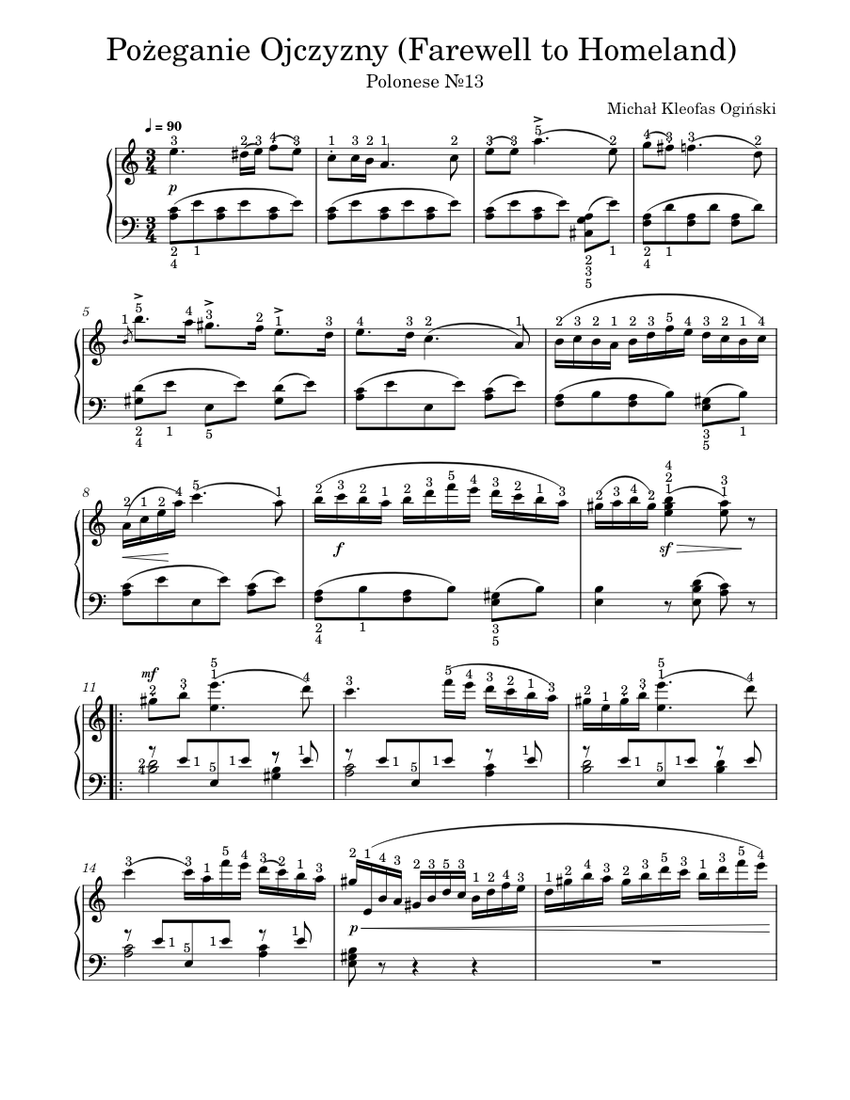 Pożeganie Ojczyzny (Farewell to Homeland) EASE Sheet Music for