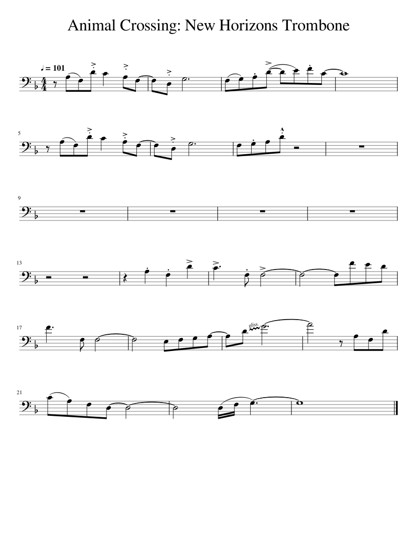 Animal Crossing: New Horizons Theme Trombone Sheet Music for Trombone ...