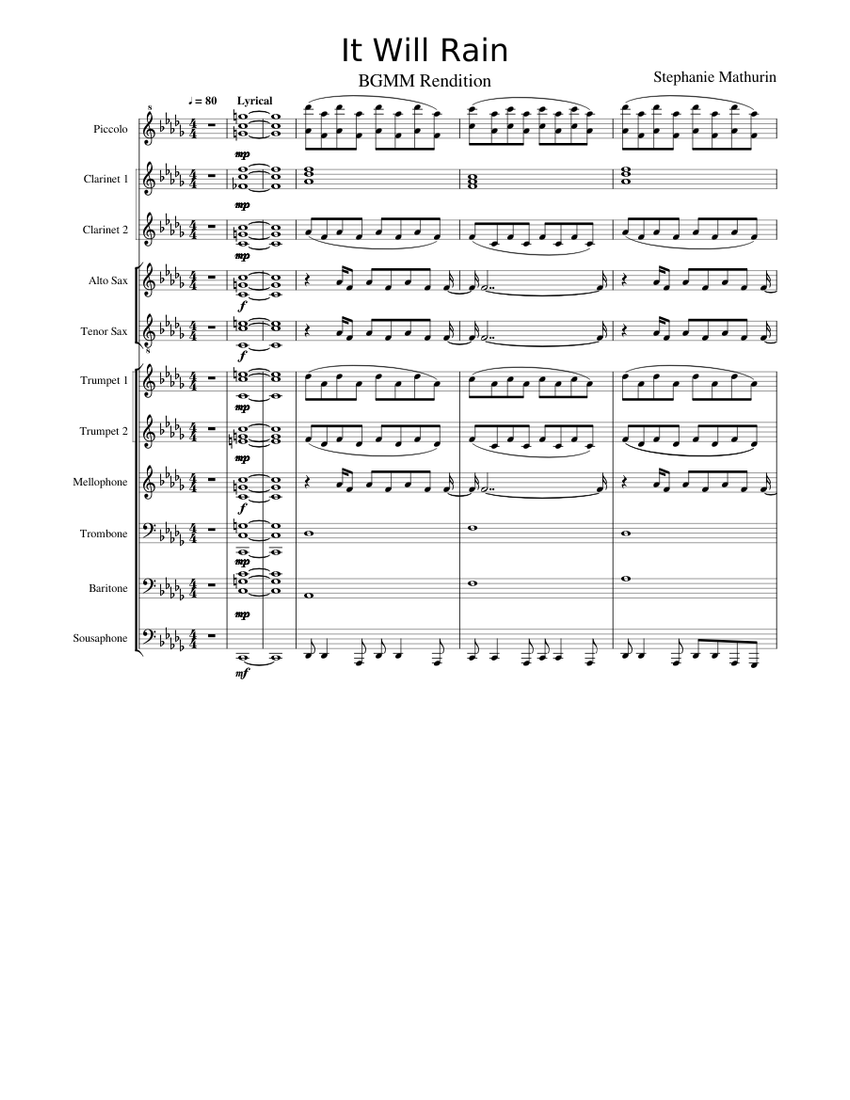 It's Raining Flute Guide.pdf It Will Rain. Sheet Music for Trombone, Mellophone, Flute piccolo ...