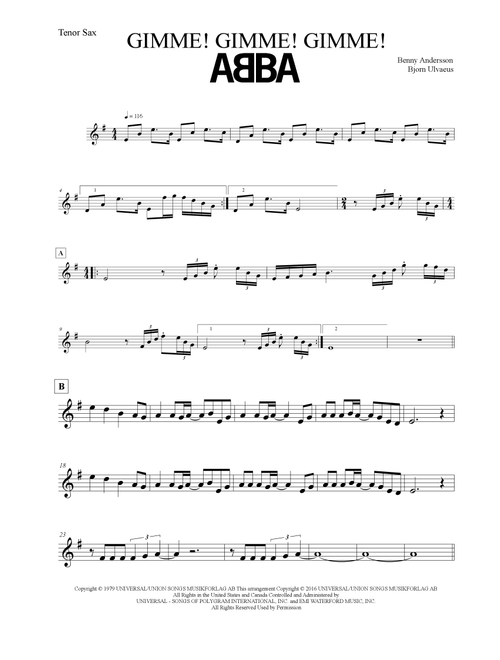 Gimme! Gimme! Gimme! (a Man After Midnight) (Arr. Leo Silva) - ABBA (Tenor Sax Solo)