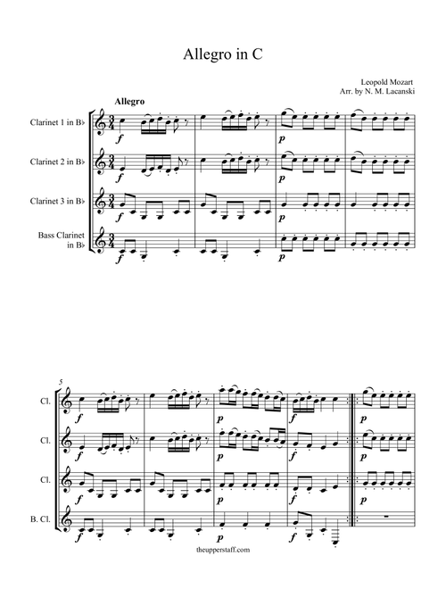 Allegro in C (Arr. Nick Lacanski) - Mozart, Leopold (Woodwind Ensemble)