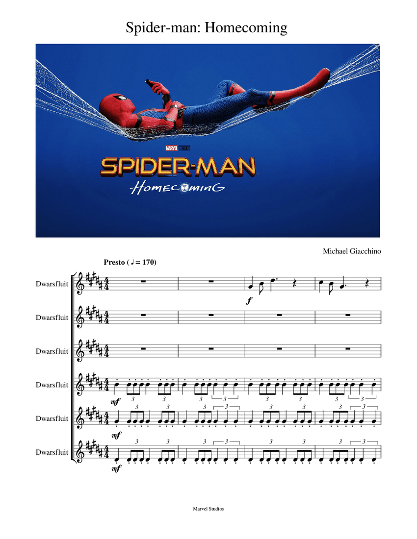 Spider-man: Homecoming (Flute Sextet) Sheet music for Flute (Woodwind  Ensemble) 