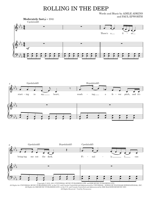 Rolling In The Deep - Adele (Piano Vocal)