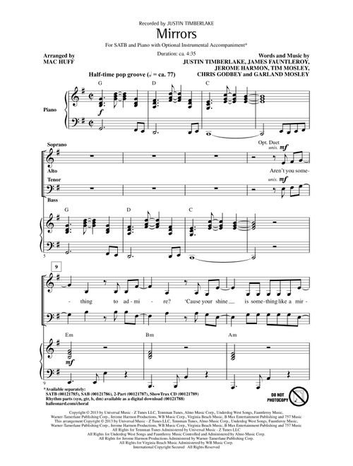 Mirrors (Arr. Mac Huff) - Justin Timberlake (Choral, SATB)