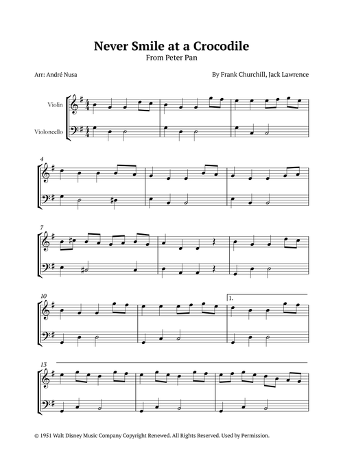Never Smile At A Crocodile (Arr. André Nusa) - Jack Lawrence, Frank Churchill (Instrumental Duet)