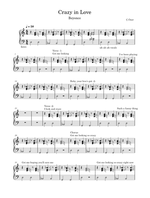 CRAZY IN LOVE by BEYONCE for PIANO,50 SHADES OF GREY VERSION