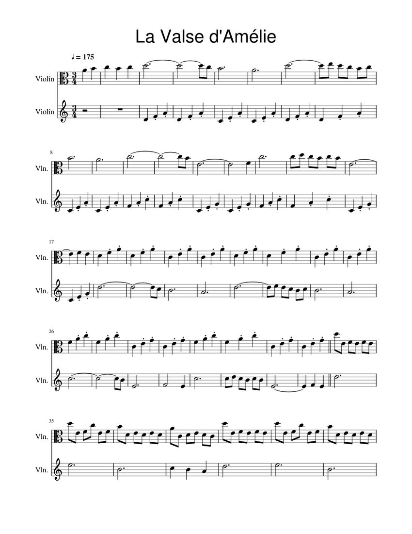 La Valse d'Amélie Sheet music for Violin (String Duet)