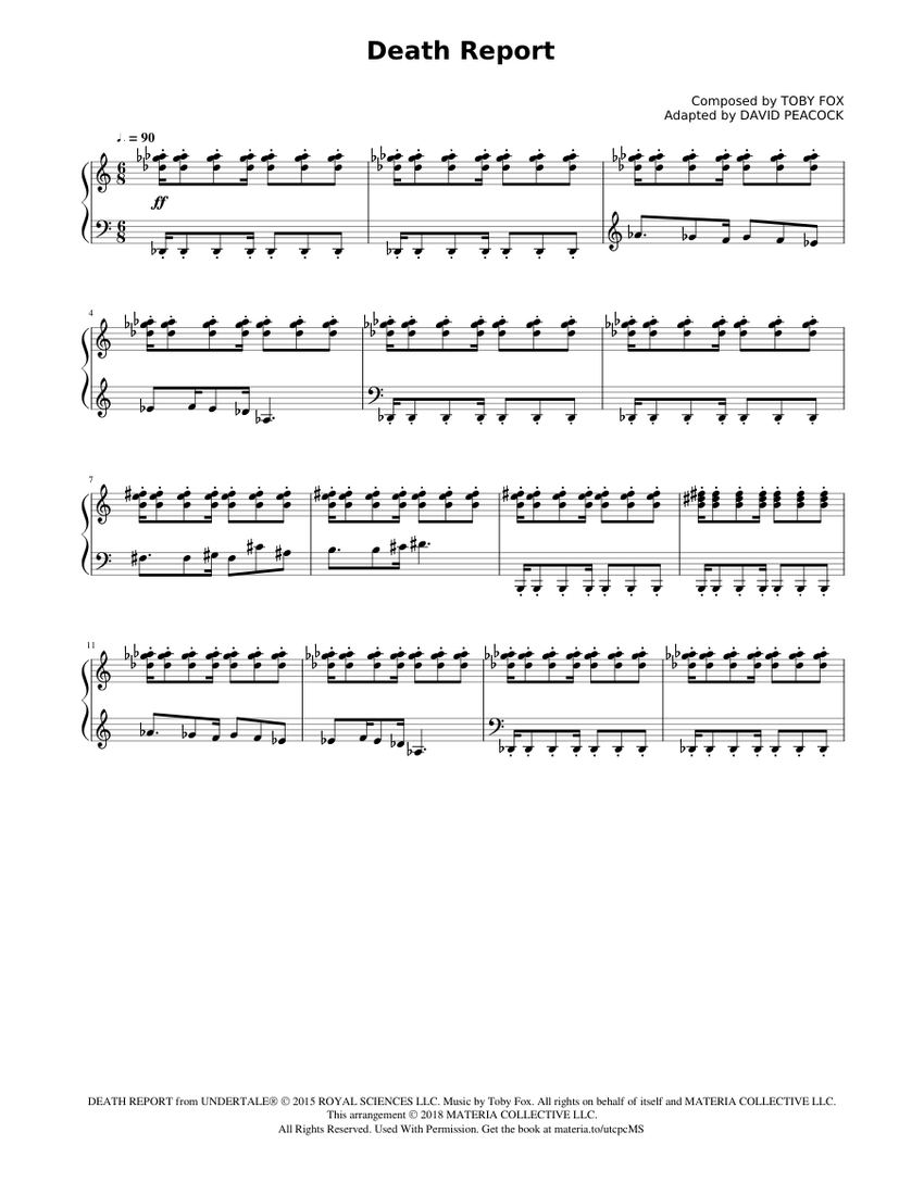 Death Report (UNDERTALE Complete Piano Sheet Music) Sheet