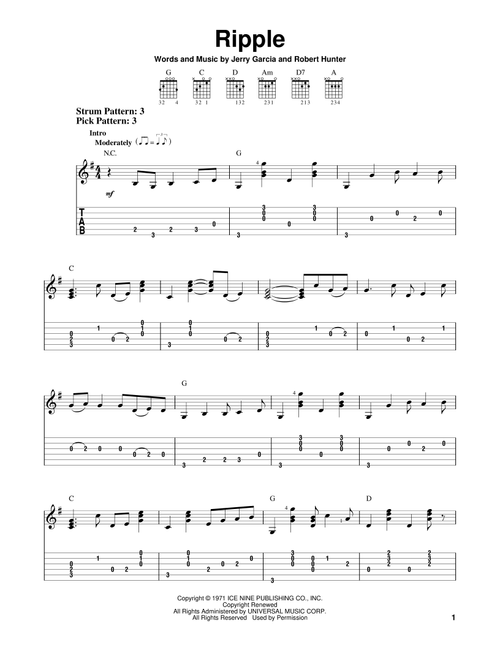 Ripple - Grateful Dead (Easy Guitar with TAB)