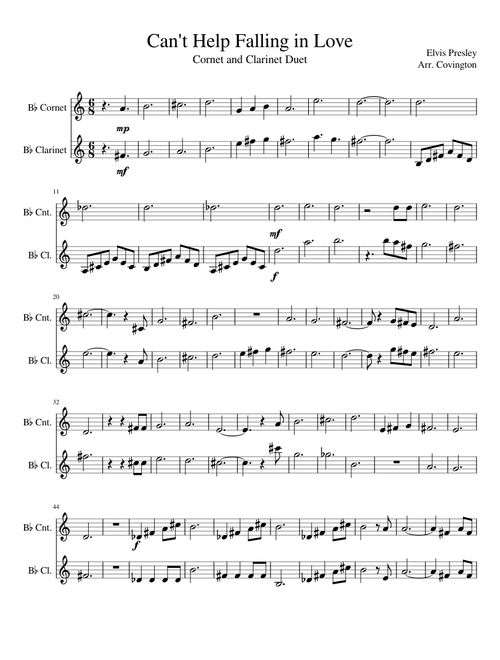 Can't Help Falling In Love Trumpet/Clarinet Duet