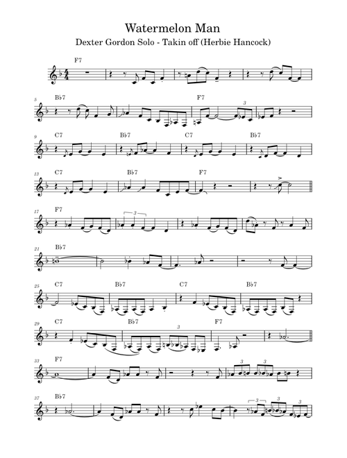 Watermelon Man - Dexter Gordon Solo Transcription
