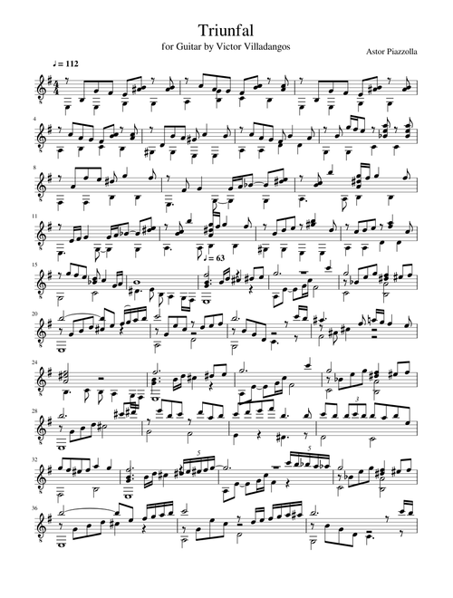 Triunfal, Tango by Astor Piazzolla in edition for classical guitar from Victor Villadangos