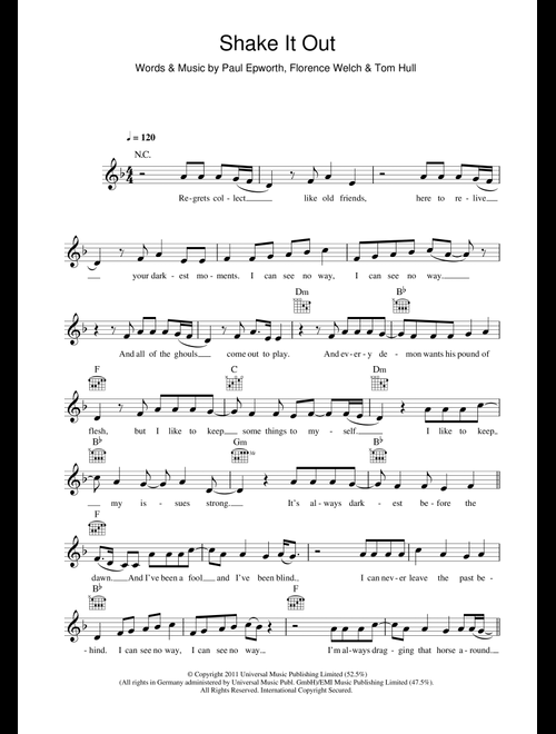 Shake It Out - Florence And The Machine (Lead Sheet - Fake Book)