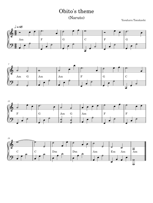 Naruto Theme – Obito / Yasuharu Tanakashi / Easy piano