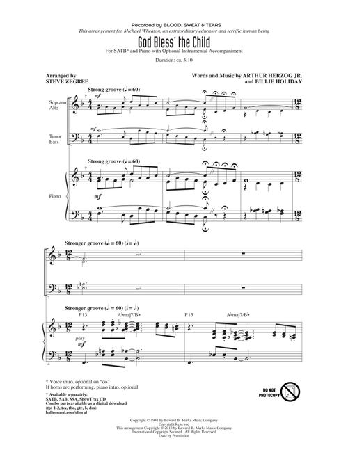 God Bless' The Child (arr. Steve Zegree) - Blood Sweat & Tears (Choral, SATB)