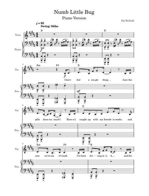 Numb Little Bug - Em Beihold - Piano Version
