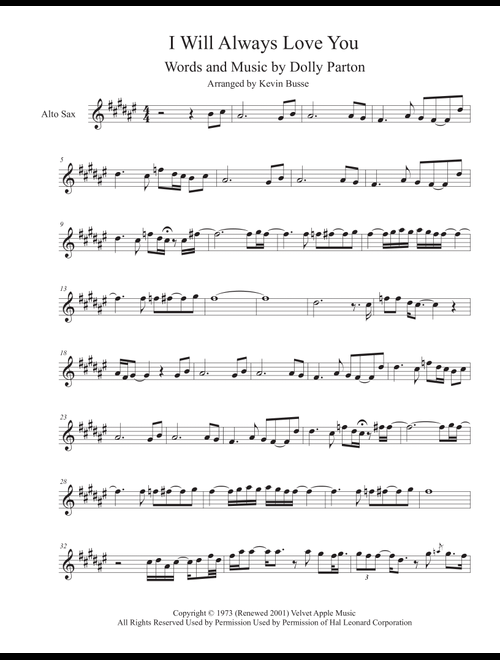 I Will Always Love You (Arr. Kevin Busse) - Whitney Houston (Alto Sax Solo)