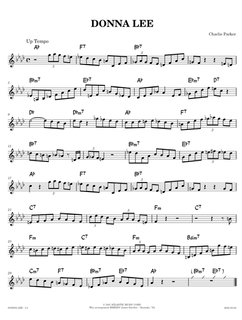 Donna Lee [lead sheet] – Charlie Parker