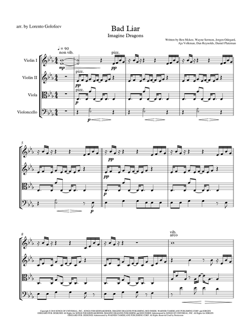 Bad Liar (Arr. Lorento Golofeev) - Imagine Dragons (String Quartet)