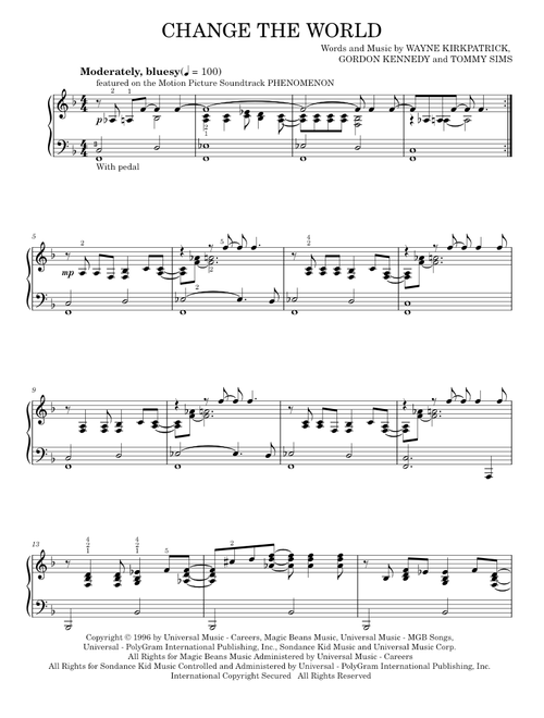 Change The World - Eric Clapton, Wynonna (Piano Solo)