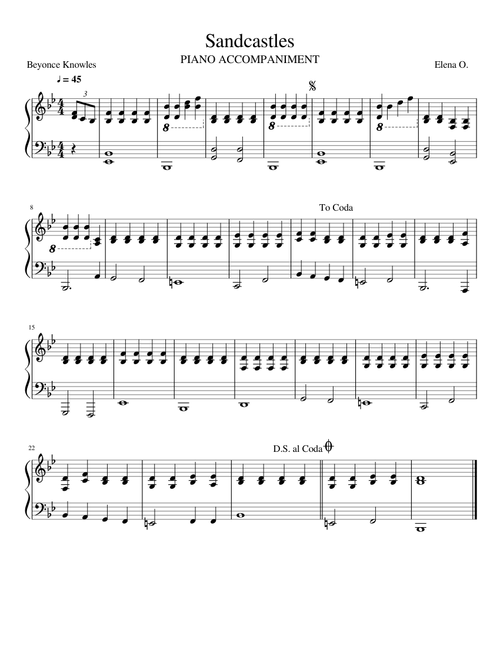 Sandcastles - Beyoncé (Easy Piano Accompaniment/Chords)