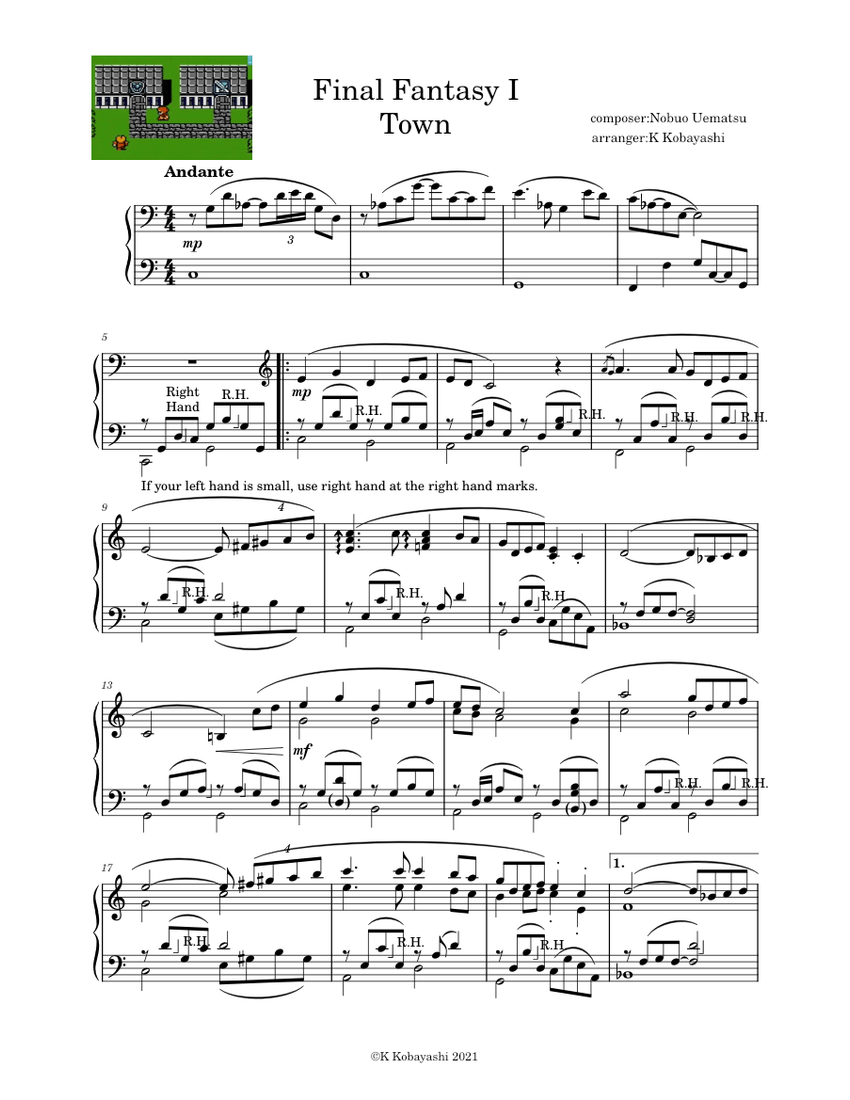 Final Fantasy I Town - Nobuo Uematsu Sheet Music for Piano