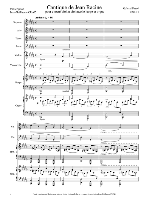 Fauré - cantique de Racine pour choeur violon violoncelle harpe et orgue – Gabriel Fauré Fauré - cantique de Racine pour choeur violon violoncelle harpe et orgue