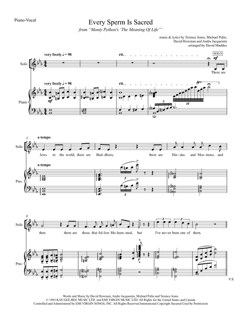 Every Sperm Is Sacred (Arr. David Maddux) - Monty Python (Choral, TTBB)