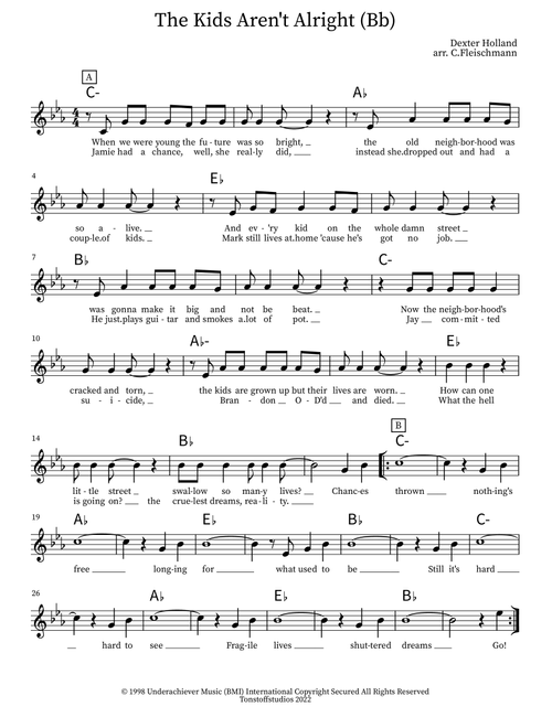 The Kids Aren't Alright (Arr. Christoph Fleischmann) - The Offspring (Lead Sheet - Fake Book)