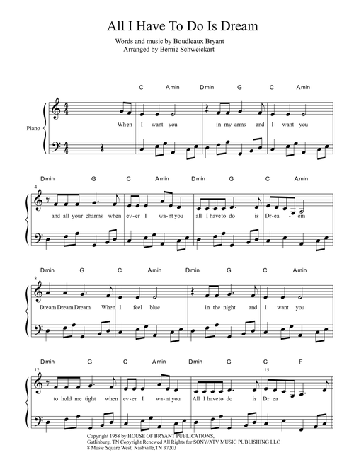 All I Have To Do Is Dream (Arr. Bernie Schweickart) - Bobbie Gentry & Glen Campbell (Piano-Vocal-Guitar (Piano Accompaniment))