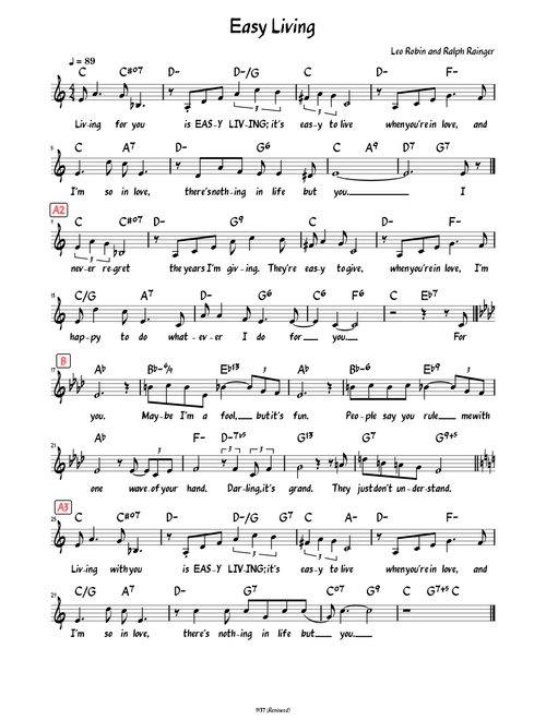 Easy Living (Lead sheet with lyrics )