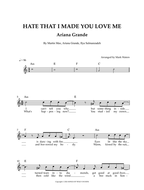 Hate That I Made You Love Me (Arr. Mark Waters) - Ariana Grande, Martin Max, Ilya Salmanzadeh (Lead Sheet - Fake Book)