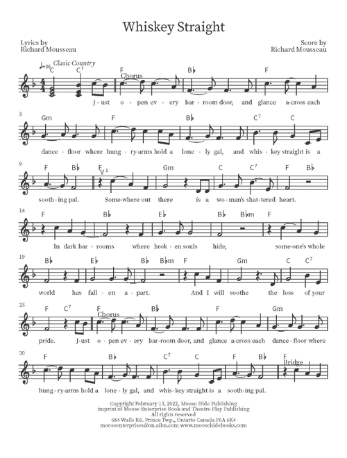 Whiskey Straight (Arr. Richard Mousseau) - Rick Moose (Lead Sheet - Fake Book)